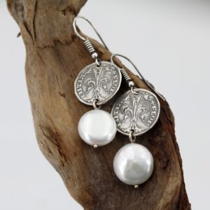 Orecchini in argento con Moneta Fiorino e Perla acqua dolce