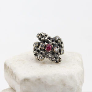Anello in Argento e Oro con Rubino e Brillanti Grey – Collezione Marte