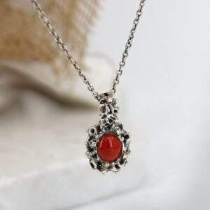 "Collezione Marte" Pendente in Argento e Oro con Corallo e 5 Diamanti