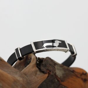 Bracciale in argento targhetta con bassotto e caucciù