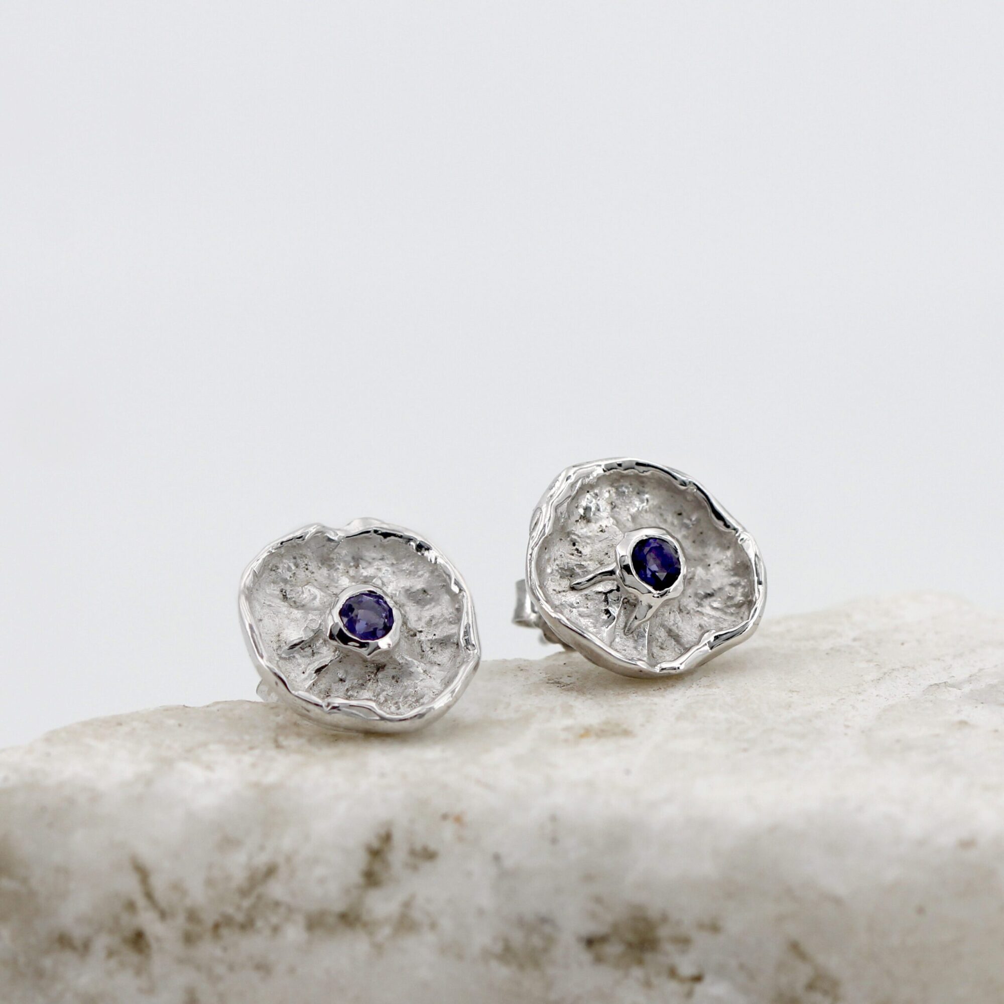 Earrings – “Winter Flower” – Sterling Silver with Iolite