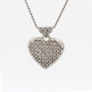 Pendente Cuore in Argento con Zirconi e catena a corda