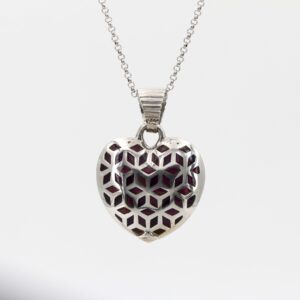 Pendente Cuore in Argento con motivi a Rombi Smalto bordeaux