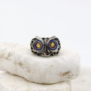 Anello GUFO in argento con Quarzi citrini