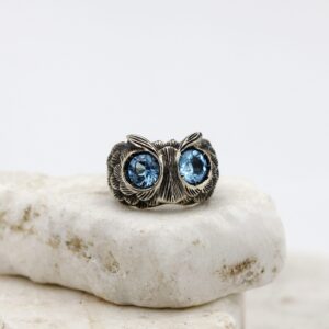 Anello GUFO in argento con Topazio azzurro