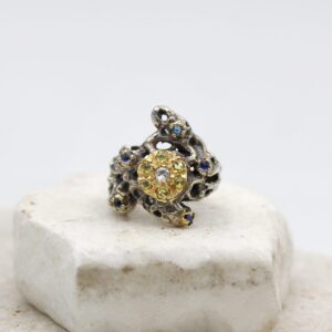 Anello in Argento e Oro con Zaffiri e Diamante – Collezione Marte