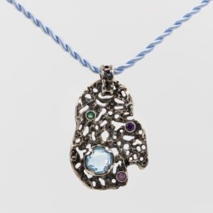 Pendente in Argento con Topazio azzurro e 3 pietre colorate – Collezione Marte