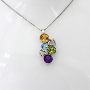 Pendente con cuori in Argento con Pietre naturali - Topazio, Quarzo citrino, Peridoto e Ametista